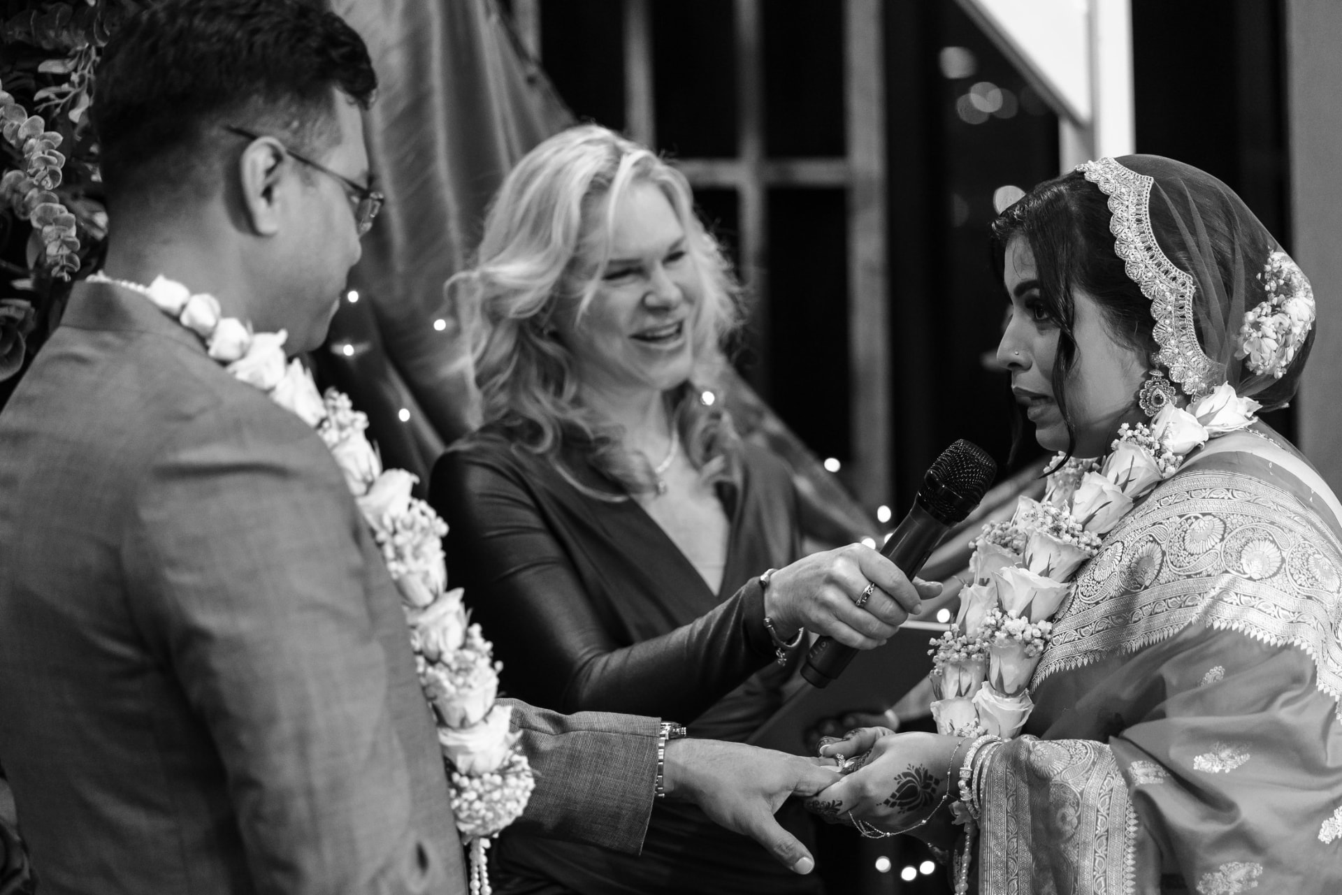 Nicole Webster sharing a laugh with the couple during their vows