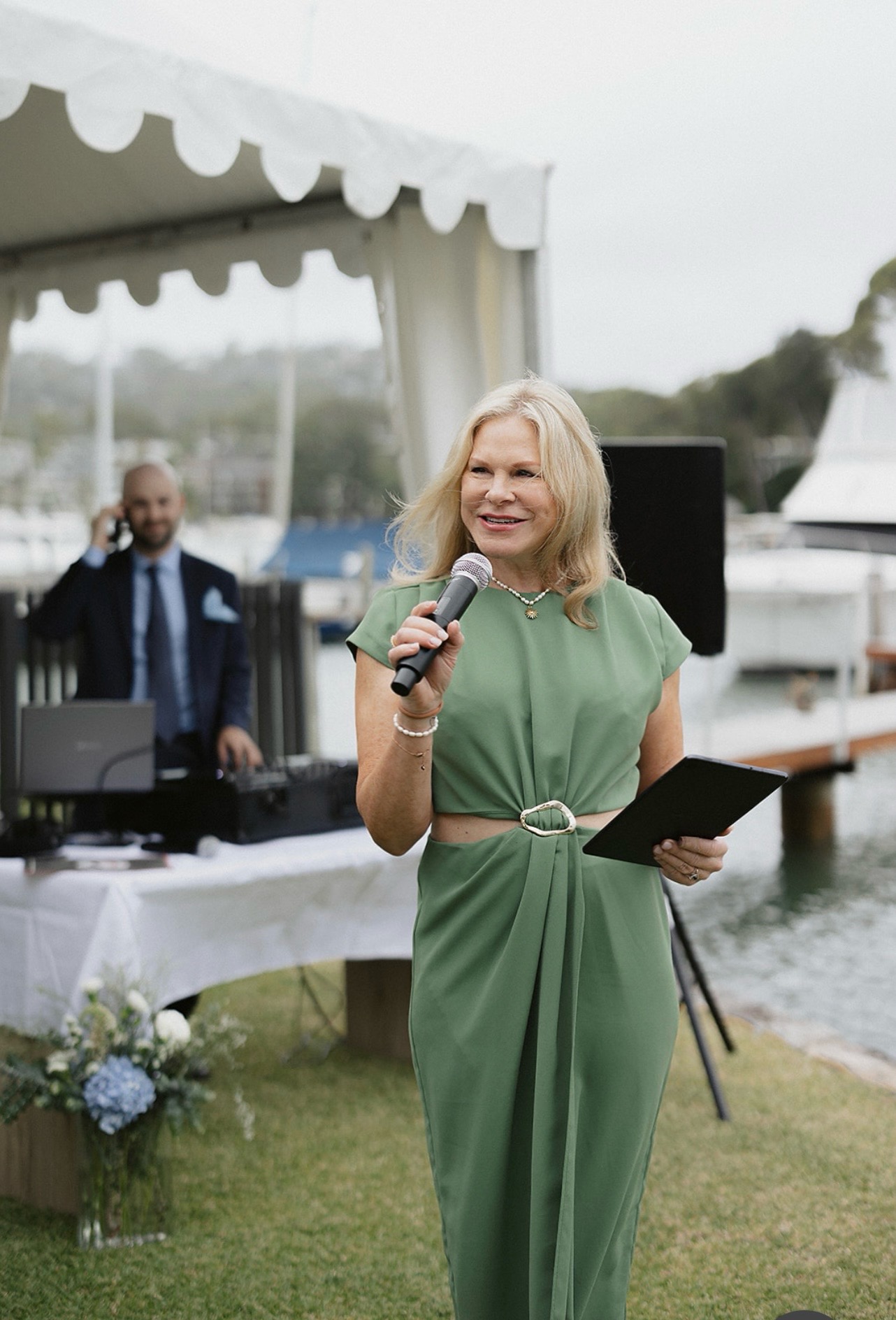 Nicole leading a waterfront ceremony